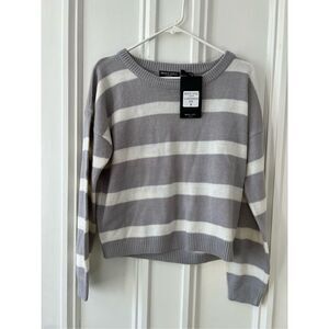 NWT Brave Soul light gray and cream striped Crewneck lightweight sweater S